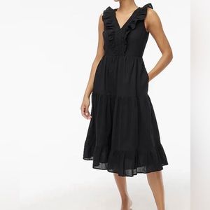 NWT J.Crew Factory V-neck smocked midi dress in black, size 00P, BQ044